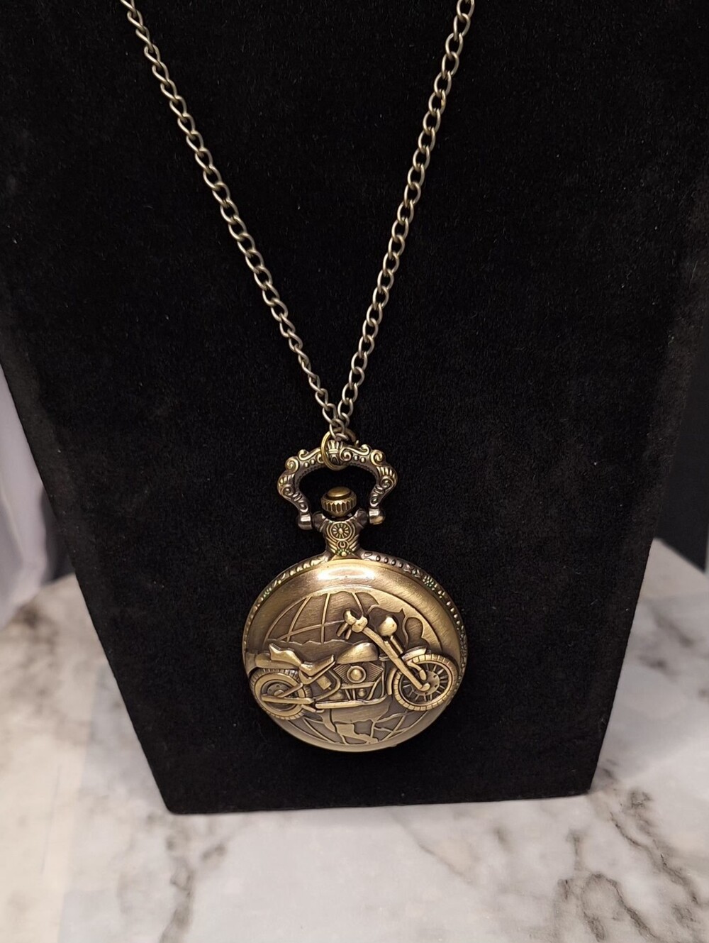 😎 NEW - Vintage-Style Motorcycle Pocket Watch Necklace - Copper tone